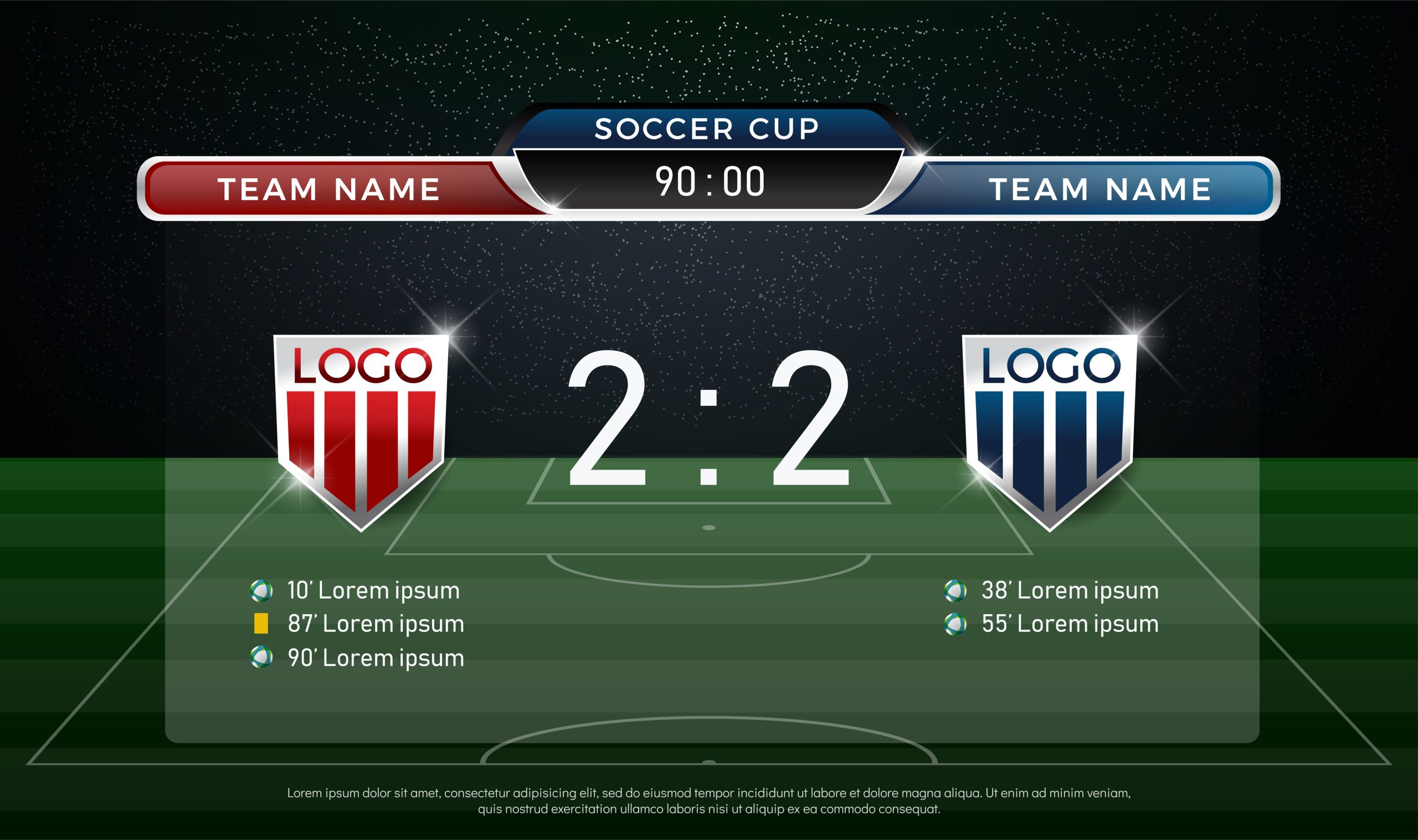 soccer scoreboard team A vs team B strategy broadcast graphic template, football score for web, poster, banner. vector illustration soccer scoreboard team A vs team B strategy broadcast graphic template, football score for web, poster, banner. vector illustration